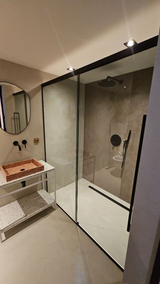 Design en functionaliteit-Overveld Glas-badkamer glasdesign,badkamer met glaswand,badkamer met schuifdeur,glazen douchewand,moderne badkamer-OBLY