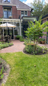 Glazen uitbouw aan karakteristieke woning-GreenPien-Aanbouw,glazen aanbouw,glazen uitbouw,moderne aanbouw,uitbouw woning,woning uitbouwen-Glazen uitbouw aan woning | Moderne aanbouw-OBLY