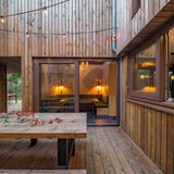 Knus houten huis verscholen in het bos-Brandvries-boshuis,Exterieur vrijstaand,houten woning,keuken,moderne architectuur,natuur-Boshuis Burcht – Uniek vakantiehuis op Vlieland -OBLY