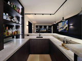 Luxe Cinewall en Bar met Eiken Fineer in Taj Mahal Stijl-Anselm Oome Interieurbouw-bar,cinewall,design verlichting,eiken,eiken fineer,ingebouwde speakers,modern interieur,tv wand,wandmeubel.-OBLY