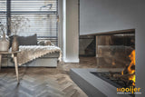 Maatwerk haard in woonkamer-Hooijer-design haard woonkamer,gashaard roomdivider,haard,haard tussen woonkamer en keuken,moderne gashaard,roomdivider haard,woonkamer-Maatwerk haard in woonkamer-OBLY