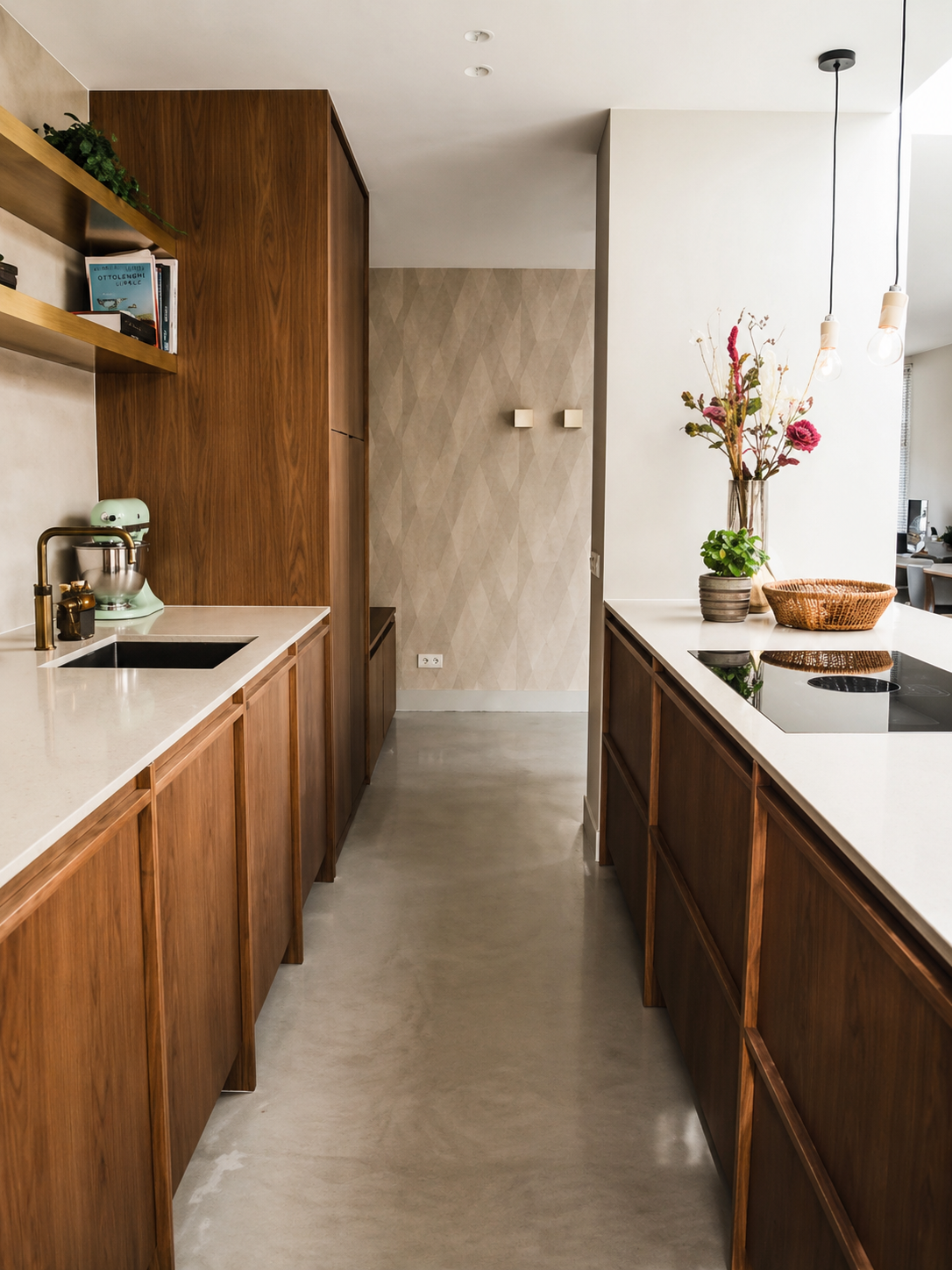 Maatwerk keuken met houten kasten en kookeiland-OBLY-HoutenKeuken,Inbouwkasten,InterieurOpMaat,Kookeiland,MaatwerkKeuken,ModerneKeuken,OpenKeuken-Maatwerk keuken met kookeiland en hout | Interieur-OBLY