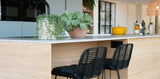 Milano keuken met fjordgroene kastenwand-Vloerenhuis Amsterdam-Keuken-Milano eiken fineer keuken met fjordgroene kastenwand-OBLY
