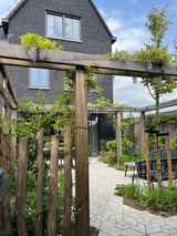 Moderne nieuwbouwtuin met pergola en organische beplanting-GreenPien-groene stadstuin,luxe nieuwbouw tuin,moderne gezinstuin,moderne nieuwbouwtuin,organische tuin,tuin,tuin met houten pergola-Moderne nieuwbouwtuin met pergola-OBLY