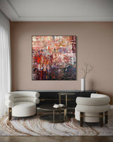 Vrije abstracte schilderijen als inspiratiebron voor maatwerk-Marella Hesseling-woonkamer-Abstracte schilderijen vol gelaagdheid & karakter | Vrij werk & maatwe-OBLY