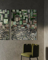 Vrije abstracte schilderijen als inspiratiebron voor maatwerk-Marella Hesseling-woonkamer-Abstracte schilderijen vol gelaagdheid & karakter | Vrij werk & maatwe-OBLY