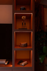 Warme maatwerkwand met nisjes en sfeerverlichting-woodendream-maatwerkwandkast,nisjes,tv wand kast,wandmeubel,warme uitstraling-Maatwerkwandkast met nisjes en warme verlichting-OBLY