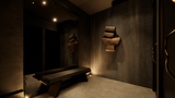 Donker restaurantinterieur met warme verlichting
