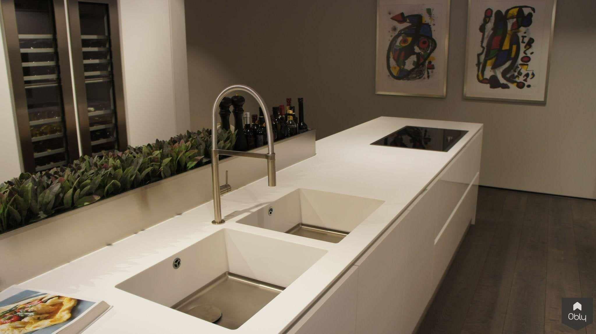 Corian keukeneiland met verlijmde dubbele spoelbak-Cora Techniek-alle,Corian keuken,design keuken,dubbele spoelbak,Keuken,leefkeuken,luxe keuken,maatwerk keuken,moderne keuken,Quooker keuken,strak werkblad,wit kookeiland-OBLY