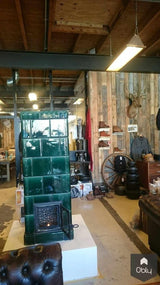 Flesgroene tegelkachel 1930-Gloed Tegelkachels-alle,Woonkamer-OBLY