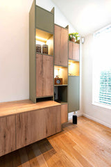 Houten hoge vakkenkast-Hout en Vorm-Woonkamer-Hoge houten vakkenkast-OBLY