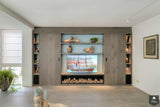 Houten wandmeubel met verdekte toegangsdeuren-lab-R architectenbureau-alle,Woonkamer-OBLY