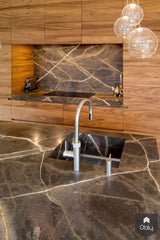 Keuken in tabacca-hout en marmer-Fred Constant-alle,Keuken-OBLY