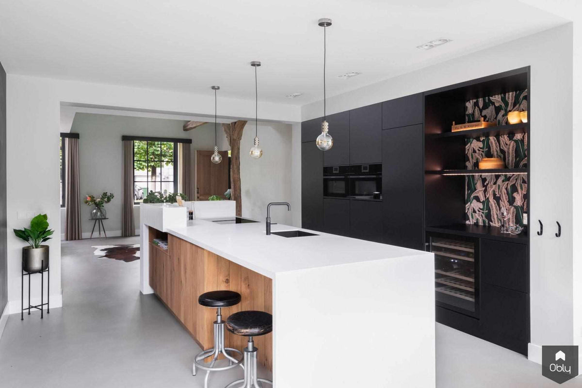 Maatwerk keuken in zwart met wit en eiken-Ergoform-alle,Keuken-OBLY