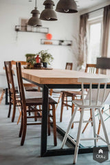 Massief eiken Hongaarse punt in tafel met handgemaakt stalen frame-Pelle Interieurbouw-alle,Eetkamer-OBLY