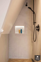 Moderne badkamer met zwarte details en visgraat vloer-Kroekenstoel Excellence Design-alle,Badkamer-OBLY