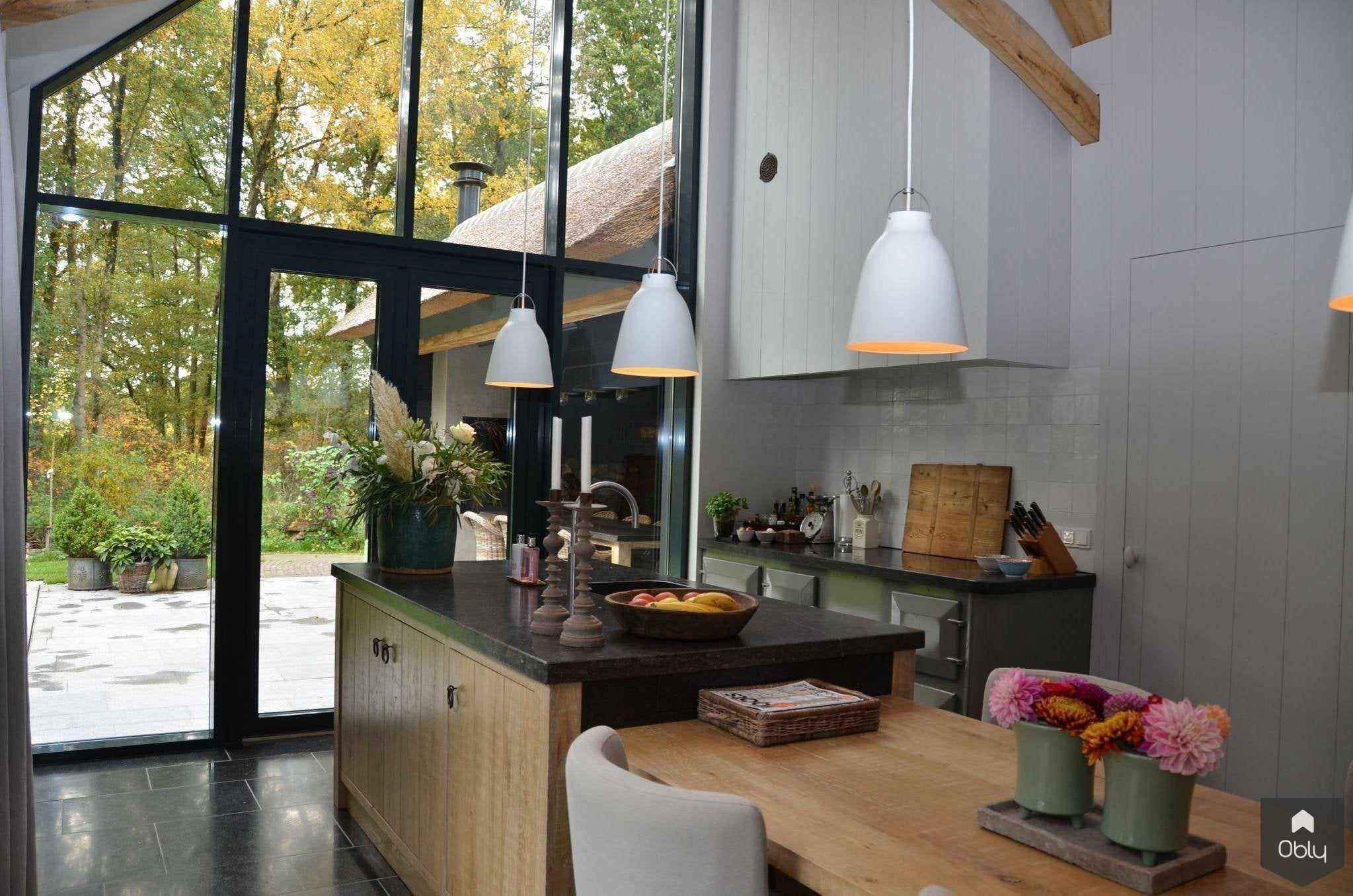 Nieuwbouw Bosvilla-Architectenbureau Drijvers Oisterwijk B.V.-alle,bosvilla,houten balken,Keuken,moderne keuken,nieuwbouw,veel glas,wonen in het groen-OBLY