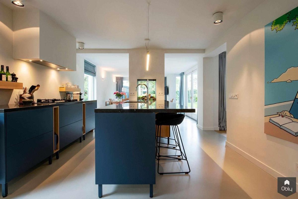 Renovatie benedenverdieping ruime woning-Doreth Eijkens | Interieur Architectuur-alle,bibliotheek aan huis,Keuken,luxe woonkeuken,maatwerk schuifdeuren,moderne woningrenovatie,open keuken woonkamer,renovatie benedenverdieping,transparante ruimteverdeling,Woonkamer,zicht op de tuin-OBLY
