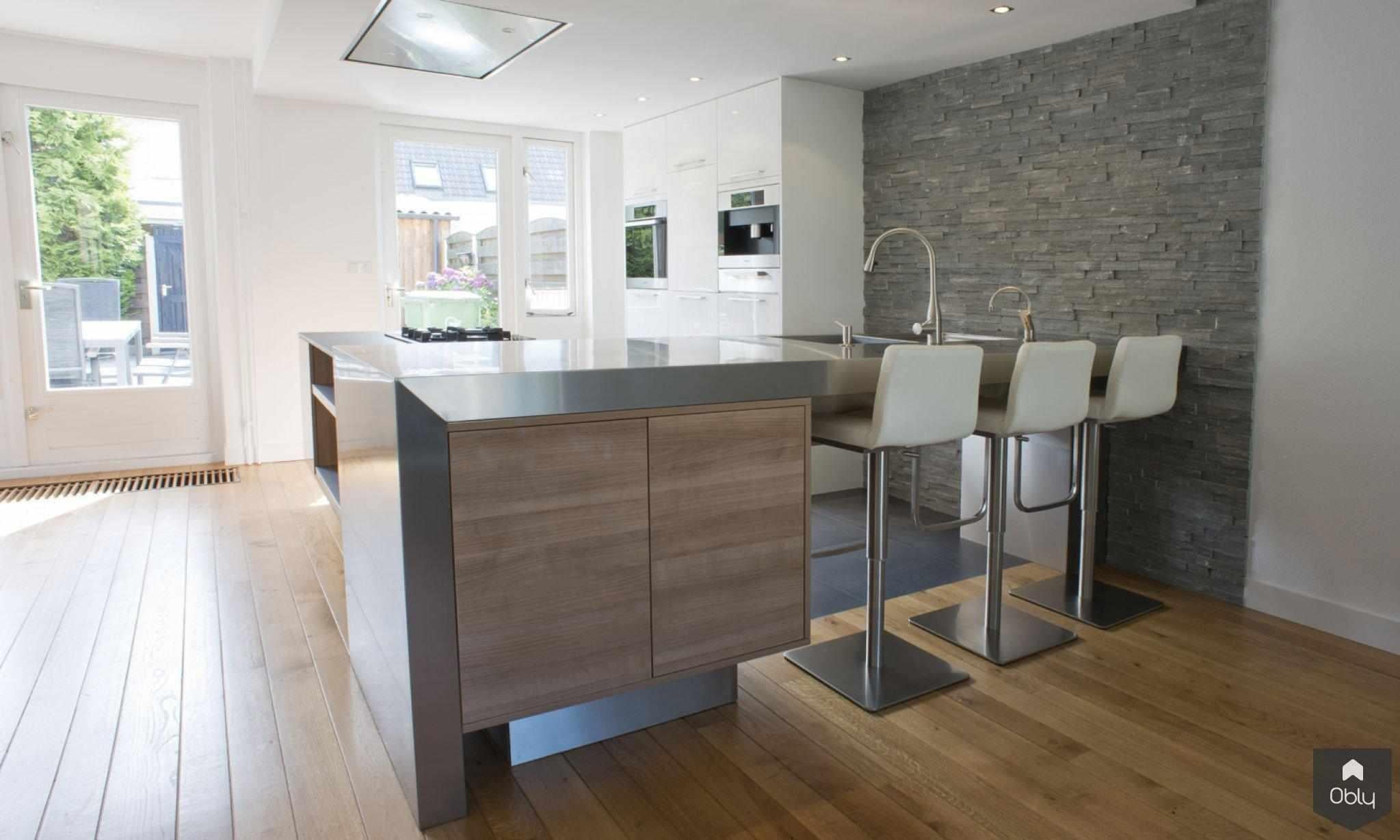Ruime woonkeuken met Rvs werkblad cq. barblad-Keukenarchitectuur Midden Brabant-alle,Keuken-OBLY