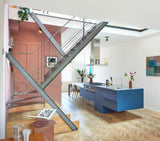 Stalen design trap monument-Frank Penders-architectonische trap,design trapconstructie,industriële interieurarchitectuur,moderne woningrenovatie,sculpturale trap,stalen designtrap,stalen maatwerktrap,woonkamer-Stalen design trap in monumentale woning -OBLY