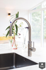 Stijlvolle leefkeuken met koperkleurig eiland-Keukenstudio Stormink-alle,Keuken-OBLY