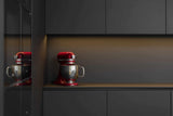 Strakke keuken met donkere kastenwand en RVS kookeiland-Mereno-Keuken-OBLY