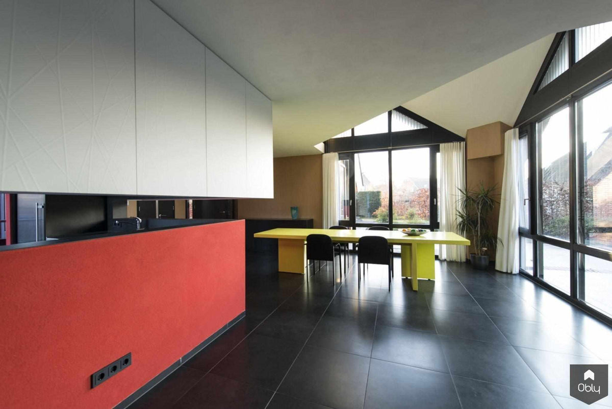 kleur-Doret Schulkes Interieurarchitect-alle,architectonische woning,design woonkamer,Keuken,moderne architectuur,open leefruimte,rode accentmuur,Woonkamer,zwevende wandkast-OBLY