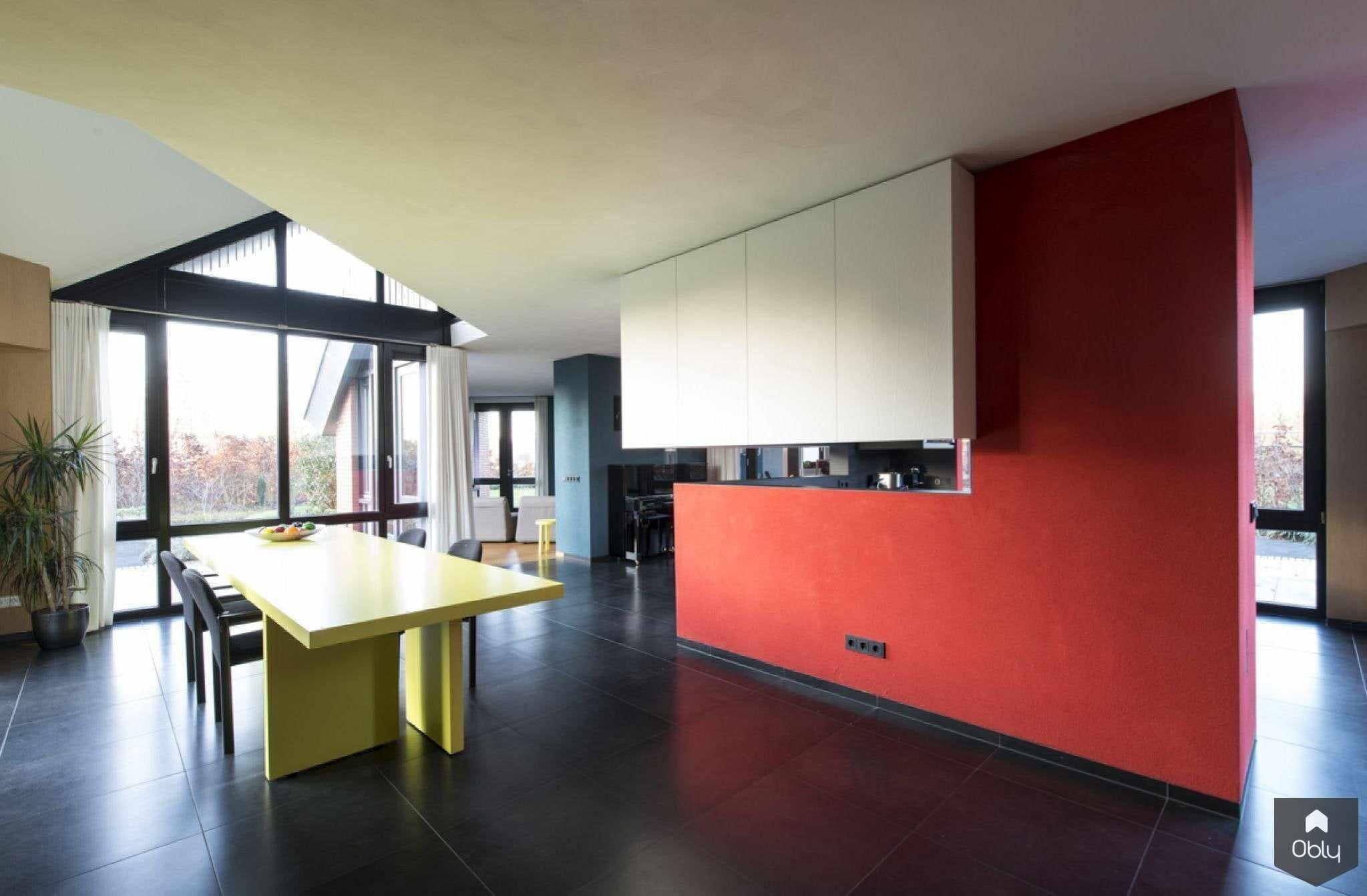 kleur-Doret Schulkes Interieurarchitect-alle,architectonische woning,design woonkamer,Keuken,moderne architectuur,open leefruimte,rode accentmuur,Woonkamer,zwevende wandkast-OBLY