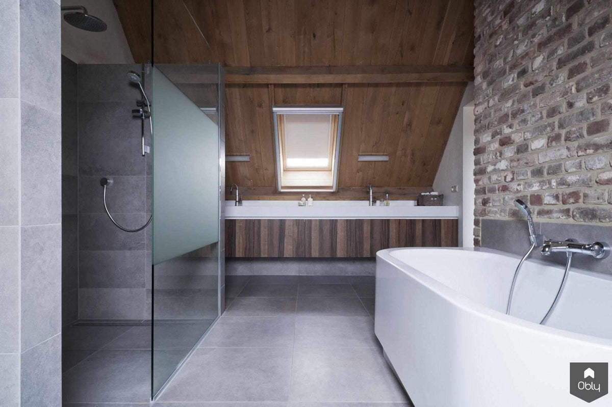 oude boerderij-badkamer-Doret Schulkes Interieurarchitect-alle,Badkamer,Badkamer met houten balken,Badkamer onder schuin dak,Boerderij badkamer renovatie,Landelijke badkamer stijl,Moderne landelijke badkamer,Rustieke badkamer-OBLY