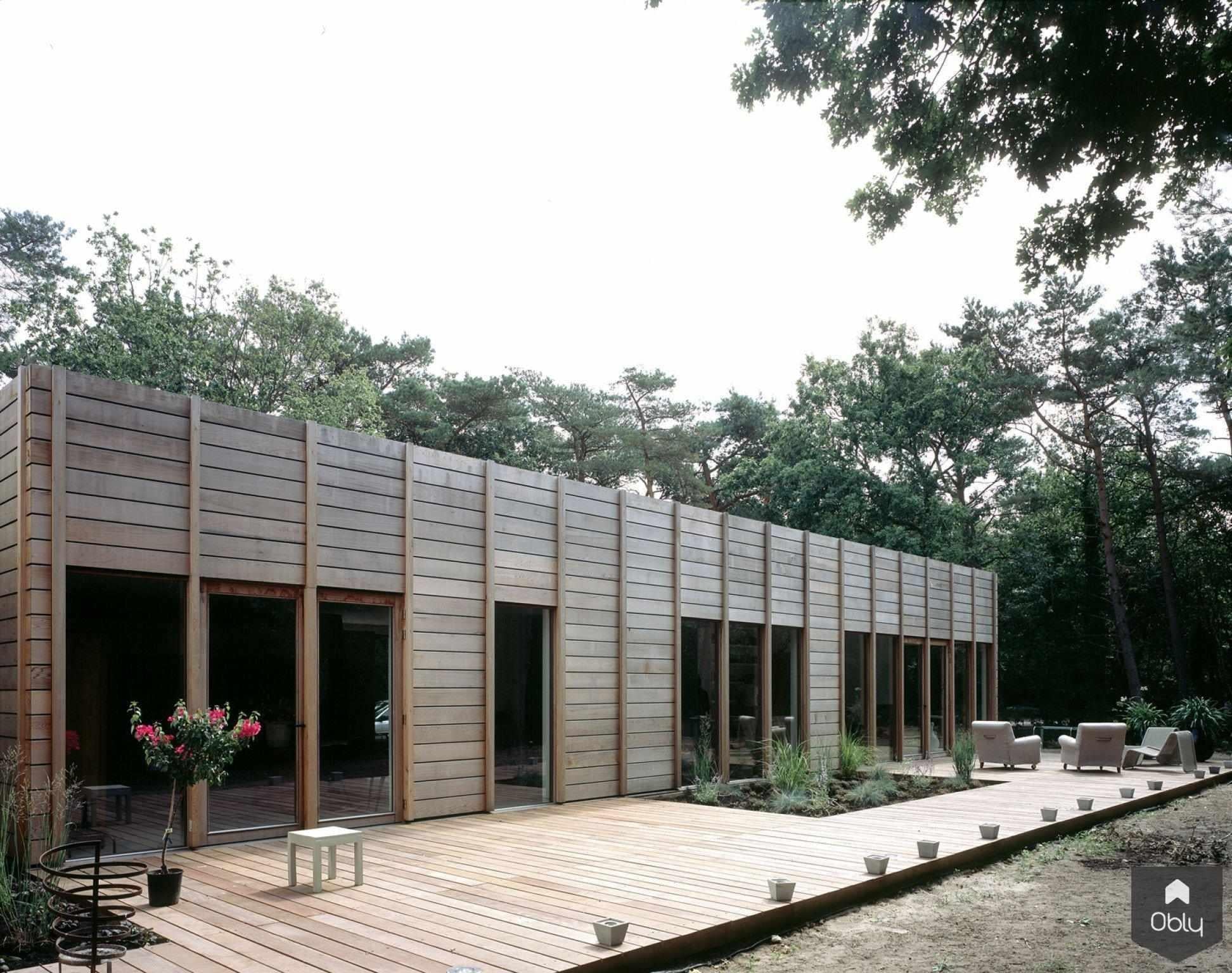 villa Bergen - extérieur-Paul Seuntjens Architectuur + Interieur-alle,bosrijke omgeving,dakterras,Exterieur,houten gevelbekleding,metselwerk,moderne villa,twee volumes-OBLY