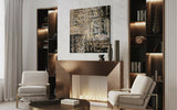 Abstract schilderij – warm statement voor de eetkamer-Marella Hesseling-woonkamer-Abstract schilderij op maat voor moderne eethoek | Warmte & diepte-OBLY
