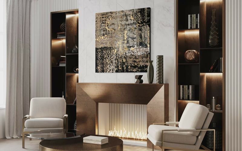 Abstract schilderij – warm statement voor de eetkamer-Marella Hesseling-woonkamer-Abstract schilderij op maat voor moderne eethoek | Warmte & diepte-OBLY
