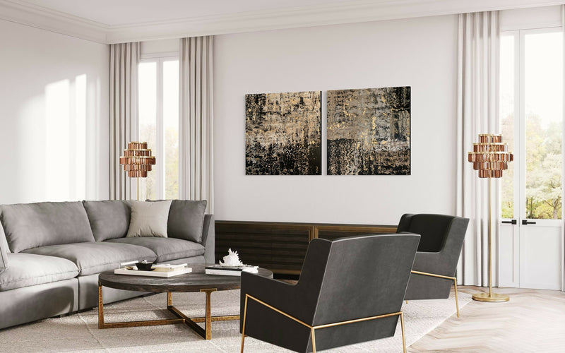 Abstract schilderij – warm statement voor de eetkamer-Marella Hesseling-woonkamer-Abstract schilderij op maat voor moderne eethoek | Warmte & diepte-OBLY