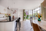 Bronzen stalen kozijnen & houten gevelbekleding-JAREN 30 ARCHITECT-interieur ontwerp,leefkeuken,moderne aanbouw,renovatie,stalen kozijnen,woning uitbreiding-Renovatie jaren 30 woning met moderne aanbouw-OBLY