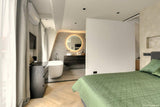 Dakopbouw met slaapkamer en badkamer in boutique hotelstijl-lab-R architectenbureau-dakopbouw,dakopbouw renovatie,dakopbouw slaapkamer,extra verdieping woning,moderne dakopbouw,woning dakopbouw,Woonkamer-Dakopbouw met slaapkamer en badkamer in boutique hotelstijl-OBLY