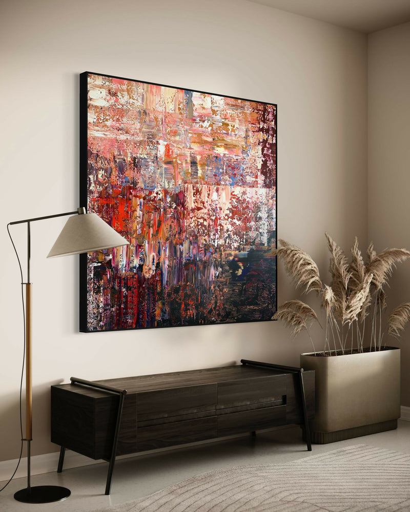 De Mirage-schilderijen: blikvangers in een rustig interieur-Marella Hesseling-woonkamer-Gelaagde abstracte schilderijen met diepte & sfeer | Unieke kunst op m-OBLY