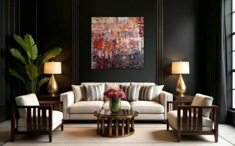 De Mirage-schilderijen: blikvangers in een rustig interieur-Marella Hesseling-woonkamer-Gelaagde abstracte schilderijen met diepte & sfeer | Unieke kunst op m-OBLY