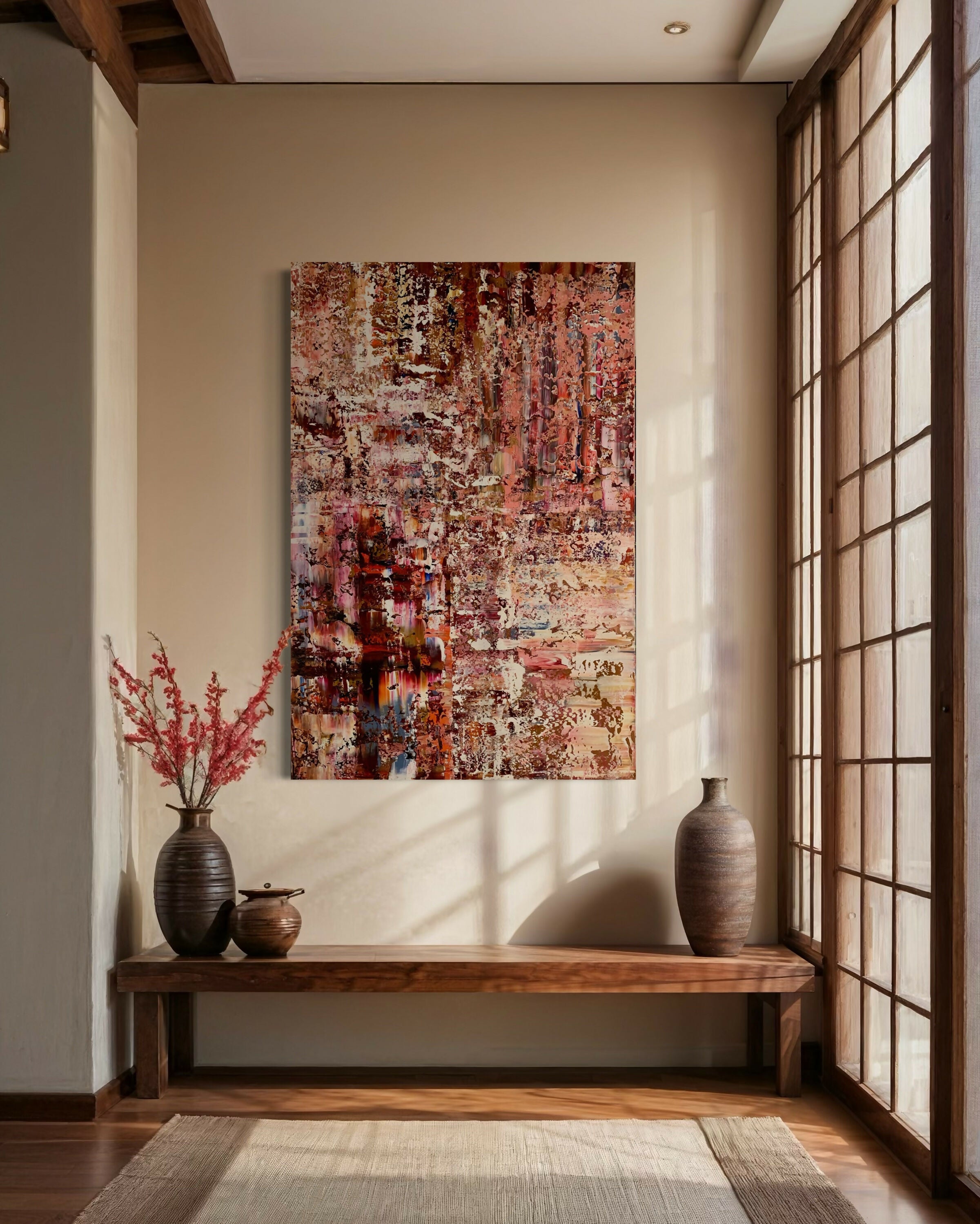 De Mirage-schilderijen: blikvangers in een rustig interieur-Marella Hesseling-abstract schilderij,abstracte kunst schilderij,kunst aan de muur,moderne kunst,schilderij,schilderij woonkamer,woonkamer-Gelaagde abstracte schilderijen met diepte & sfeer | Unieke kunst op m-OBLY