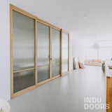 Eiken afscheidingswand met ribglas-INDU DOORS-Aanbouw,eikenhout,Entree,hal,modern design,ribglas,scheidingswand,schuifdeur,trap-Eiken afscheidingswand met ribglas-OBLY