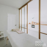Eiken afscheidingswand met ribglas-INDU DOORS-Aanbouw,eikenhout,Entree,hal,modern design,ribglas,scheidingswand,schuifdeur,trap-Eiken afscheidingswand met ribglas-OBLY