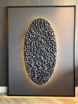 Illuminated 3D Clay Art – Donkerbruin wandkunstwerk-No-Ending Art by Indira Noëlle-3d wandkunst,abstracte wandkunst,design wanddecoratie,modern wandkunstwerk,wandkunst met verlichting-3D Clay Art wandkunst met verlichting | Abstract design kunstwerk-OBLY