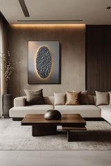 Illuminated 3D Clay Art – Donkerbruin wandkunstwerk-No-Ending Art by Indira Noëlle-3d wandkunst,abstracte wandkunst,design wanddecoratie,modern wandkunstwerk,wandkunst met verlichting-3D Clay Art wandkunst met verlichting | Abstract design kunstwerk-OBLY