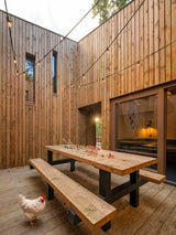 Knus houten huis verscholen in het bos-Brandvries-boshuis,Exterieur vrijstaand,houten woning,keuken,moderne architectuur,natuur-Boshuis Burcht – Uniek vakantiehuis op Vlieland -OBLY