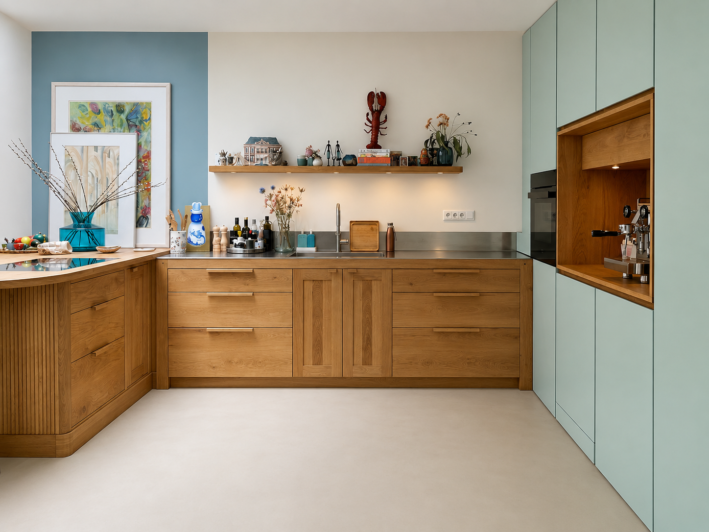 Lichte leefkeuken met maatwerk eiken keuken-Koolhoven-Eiken keuken,Houten keuken,Keuken inspiratie,Kookeiland,leefkeuken,maatwerk keuken,moderne keuken-OBLY