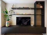 Luxe Woonkamer Kast met Zwart Eiken en Glazen Deuren-OBLY-Luxe Woonkamer Kast met Zwart Eiken en Glazen Deuren | Op Maat Gemaakt-OBLY