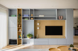 Maatwerk Wandkast met Ensuite Schuifdeur | Witteveen Interieurbouw-WITTEVEEN MEUBEL & INTERIEURBOUW-ensuite schuifdeur,maatwerk wandkast,moderne woonkamer,opbergkast op maat,tv wand op maat-OBLY