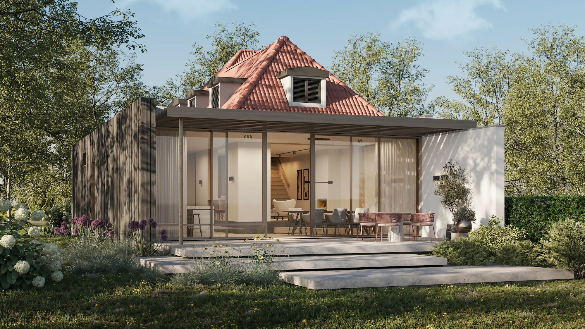 Moderne aanbouw aan bestaande woning-Toine Pennings-Aanbouw,maatwerk-keuken,modern interieur,Woonkamer-Uitbreiding woning met moderne aanbouw-OBLY