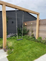 Nieuwbouw tuin in Weespersluis met pergola en speelse beplanting-GreenPien-groene nieuwbouw tuin,houten pergola tuin,moderne gezinstuin,nieuwbouw tuin,tuin,tuin weespersluis,tuinontwerp nieuwbouwwoning-Nieuwbouw tuin Weespersluis met pergola-OBLY