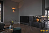 Open haard in donkere woonkamer-Hooijer-design haard woonkamer,gashaard interieur,haard,moderne haard,open haard woonkamer,roomdivider haard,woonkamer-Open haard in donkere woonkamer-OBLY