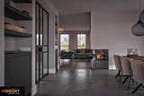 Open haard in donkere woonkamer-Hooijer-design haard woonkamer,gashaard interieur,haard,moderne haard,open haard woonkamer,roomdivider haard,woonkamer-Open haard in donkere woonkamer-OBLY